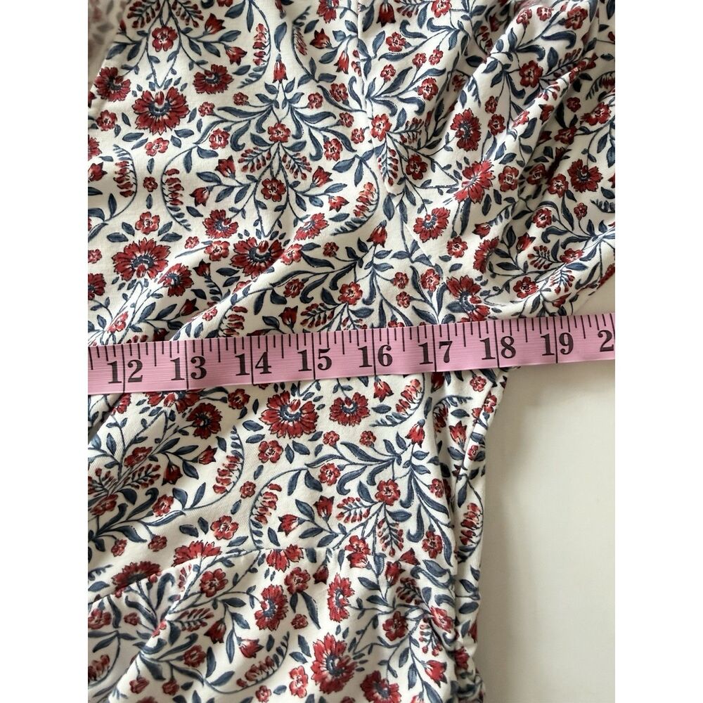 Lands End Floral Knit Dress V Neck Fit Flare Midi Cottage Stretch Red Navy Large - Picture 12 of 16